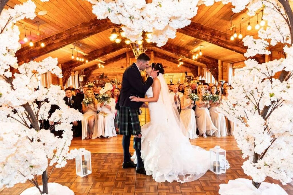 Couple kissing after their wedding ceremony at Silverwood Errol Estate 